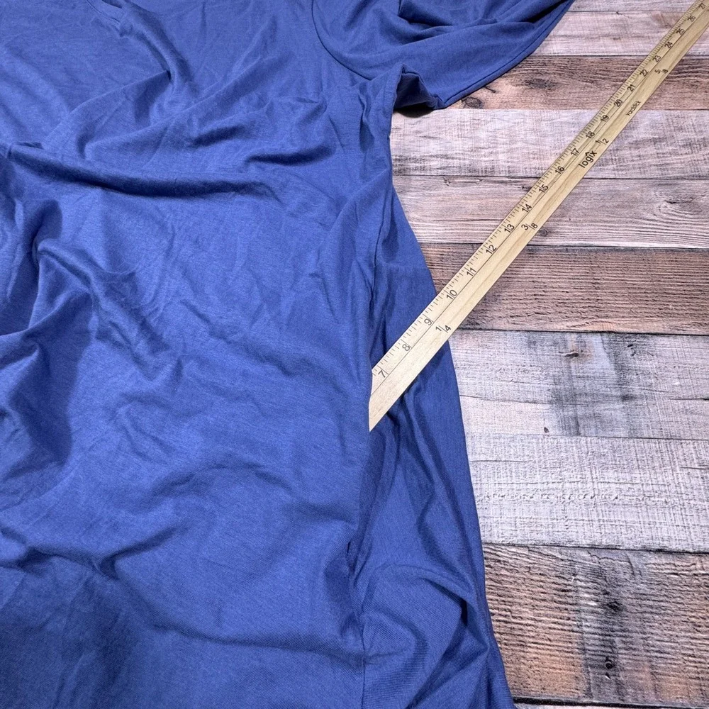 LOGO Lori Goldstein‎ Top 3X Blue V-Neck Sharkbite Hem Peplum Long Sleeve